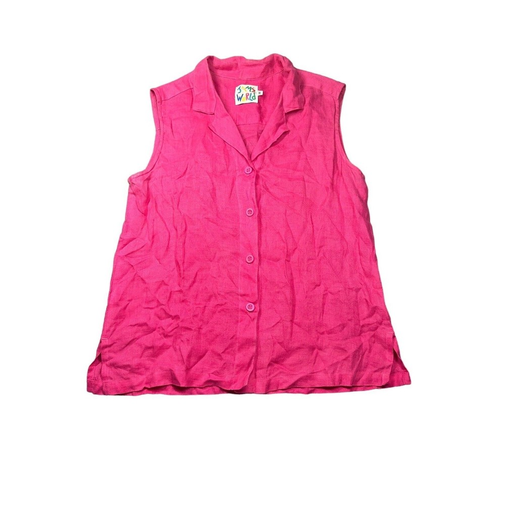 Vintage Jams World Women’s Top Sleeveless Barbie Pink Button Down M Linen